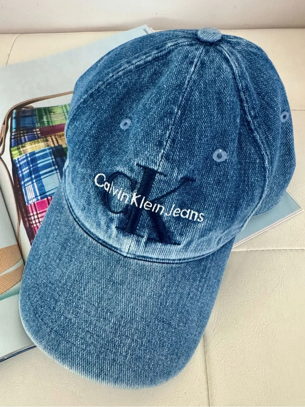 Calvin Klein Jeans Washed Blue Denim Cap with Embroidered Logo